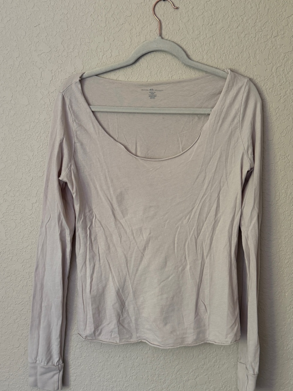 Brandy Melville Long-Sleeve Scoop Neck Top - Light Beige